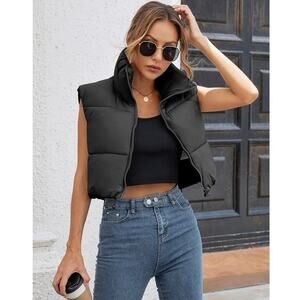 Amazon Plus Size Cropped Puffer Vest Black XXL Gorpcore Baddie Streetwear